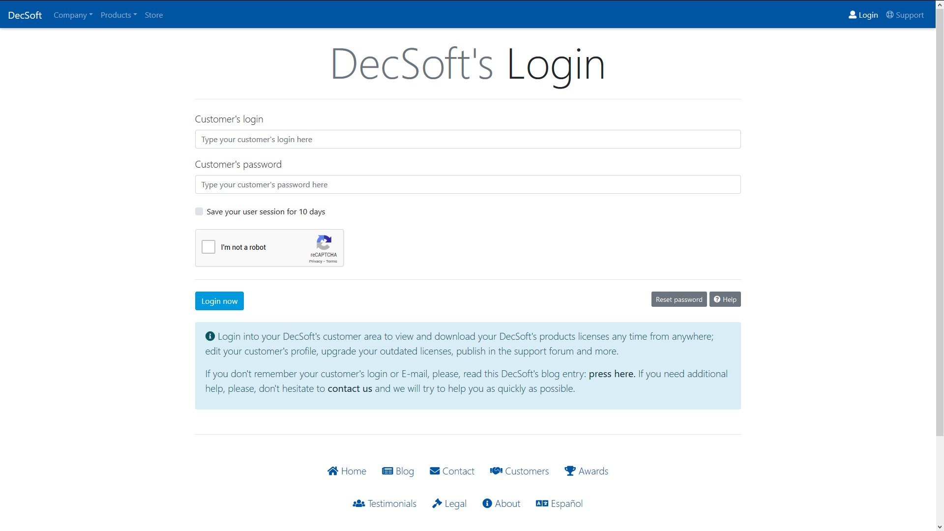 El formulario de entrada de clientes de DecSoft